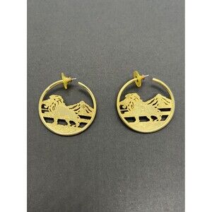 Vintage Lion Mountain Hoop Earrings Gold Tone Pierced signed NP